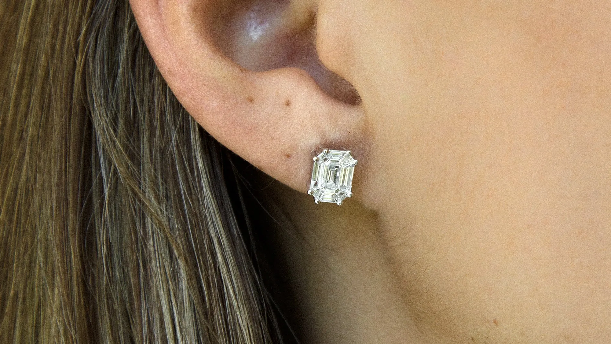 The Composite Emerald Cut Studs