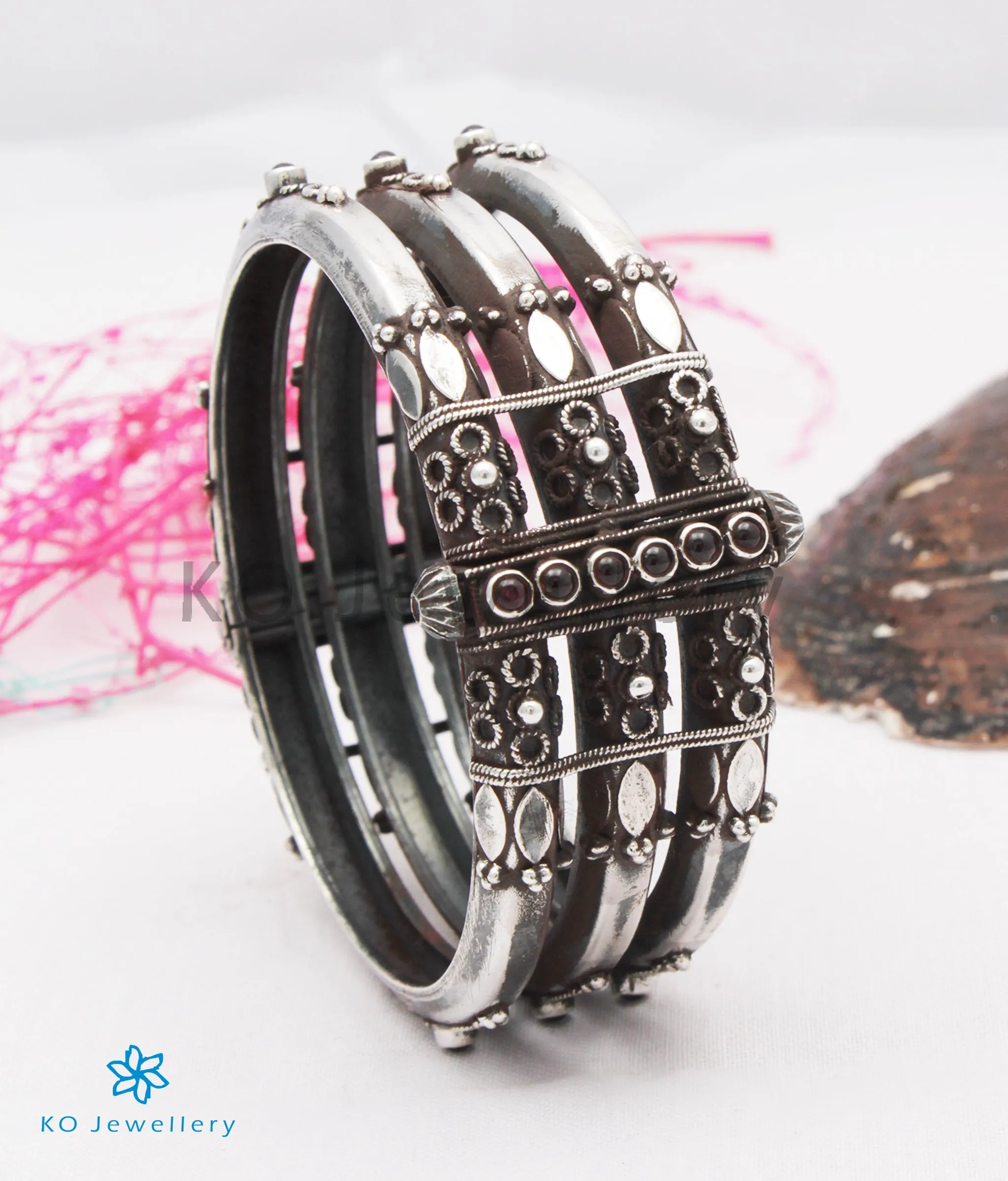 The Kumud Silver Coorgi Bracelet (Three layers/Oxidised/Size 2.2/2.4/2.6/2.8)