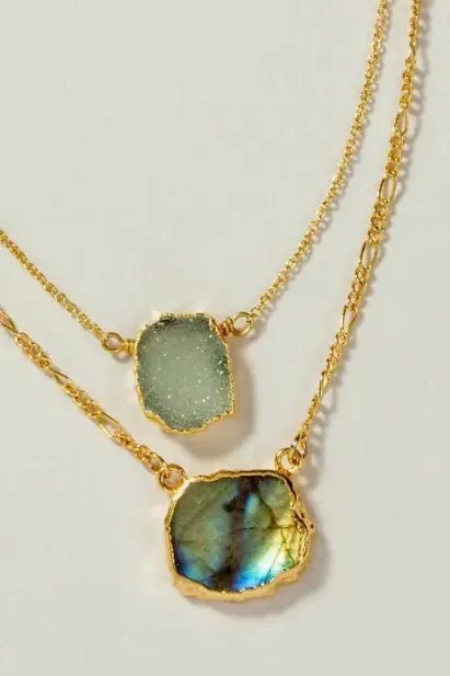 THE POWER OF TWO NECKLACE DRUZY QUARTZ   LABRADORITE