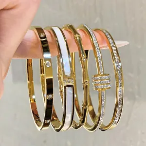 Titanium Steel Gold Bracelet for Women Fashionable Classic Style Stainless Steel with Zircon Inlaid Bangles