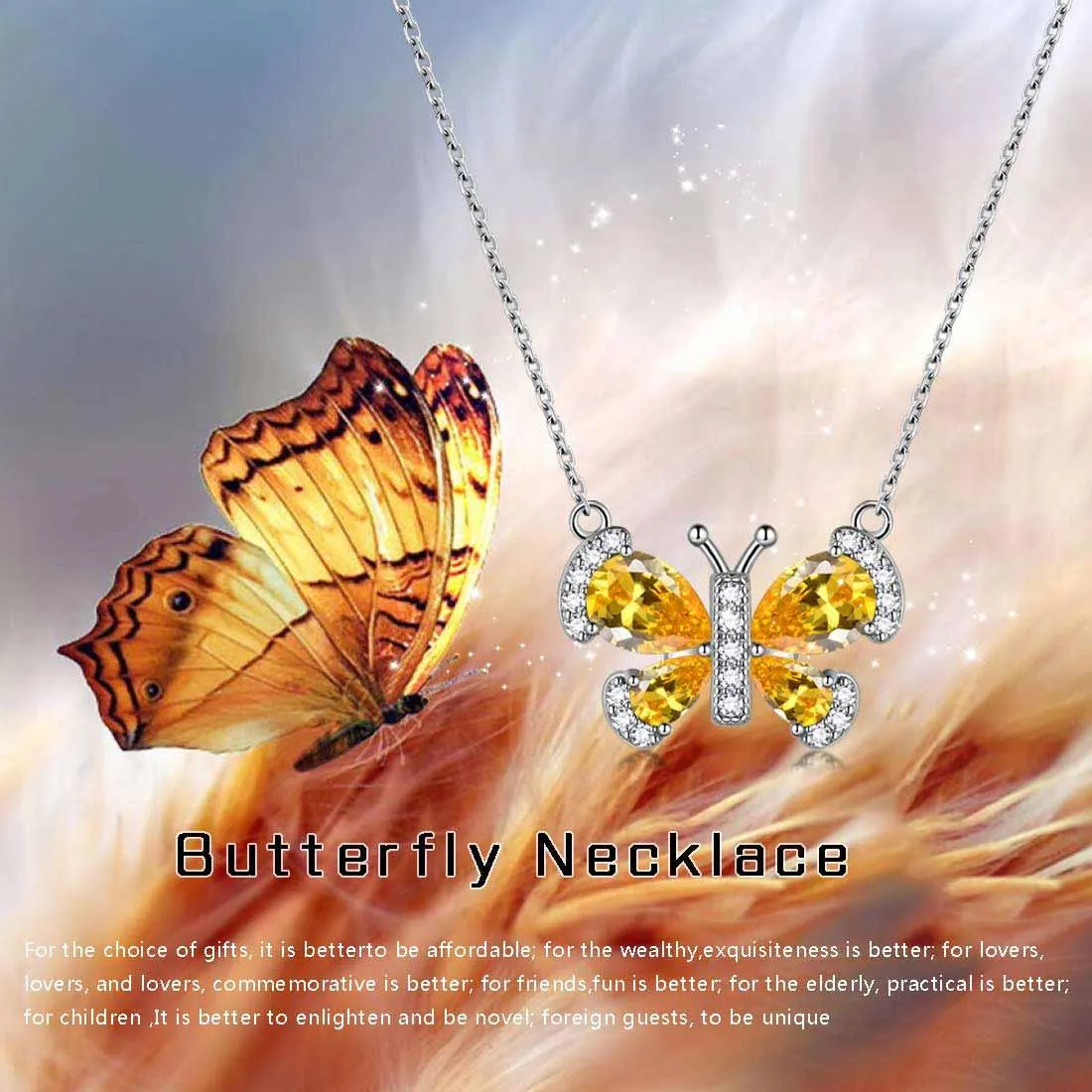 Tokyo Mart Butterfly Necklace Birthstone November Citrine Pendant Women Girls Jewelry Birthday Gift