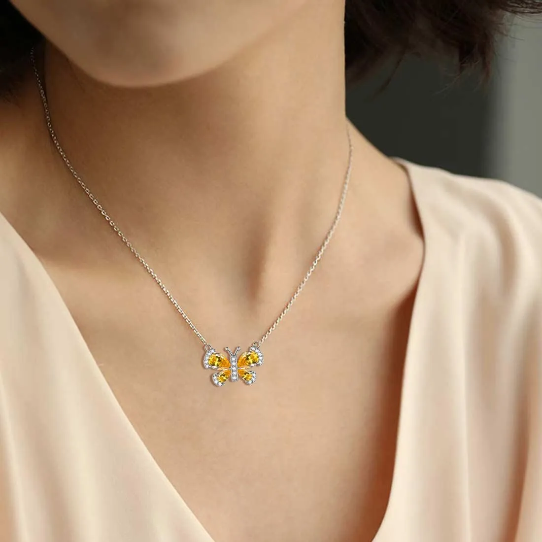 Tokyo Mart Butterfly Necklace Birthstone November Citrine Pendant Women Girls Jewelry Birthday Gift