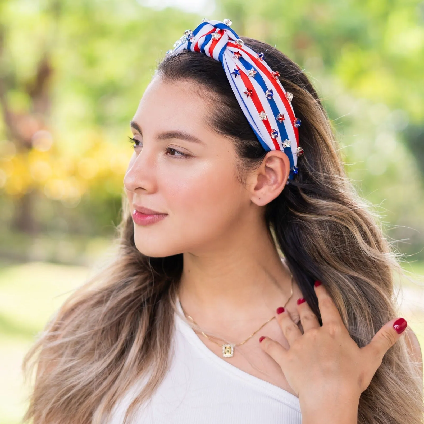 USA Stripe Jeweled Knot Headband