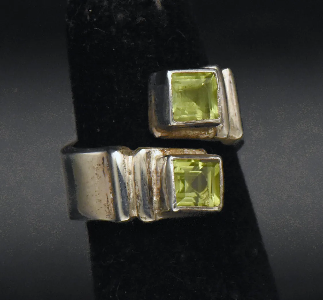 Vintage Handmade Peridot Sterling Silver Ring Bypass Ring - Size 3