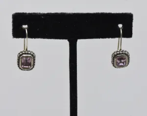 Vintage Sterling Silver Purple Foilback Rhinestone Earrings