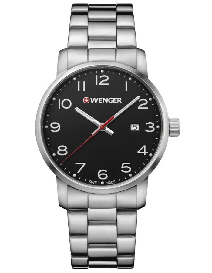 Wenger Mens Avenue Watch - Black Dial - Stainless Steel Bracelet - 100m - Date