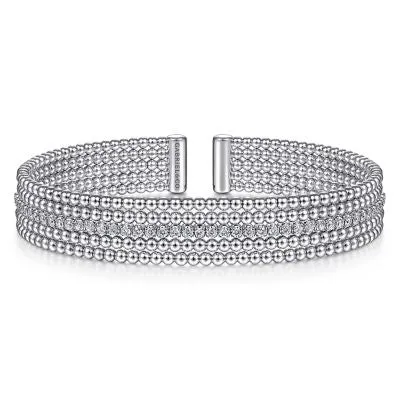 White Sapphire Bujukan Bead Cuff Bracelet in Sterling Silver