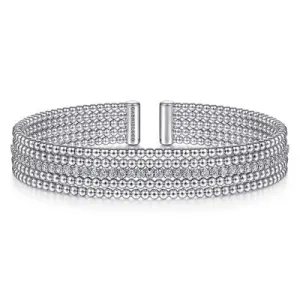 White Sapphire Bujukan Bead Cuff Bracelet in Sterling Silver