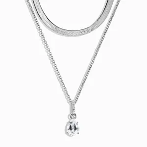 White Topaz Birthstone Sway Necklace & Herringbone Chain