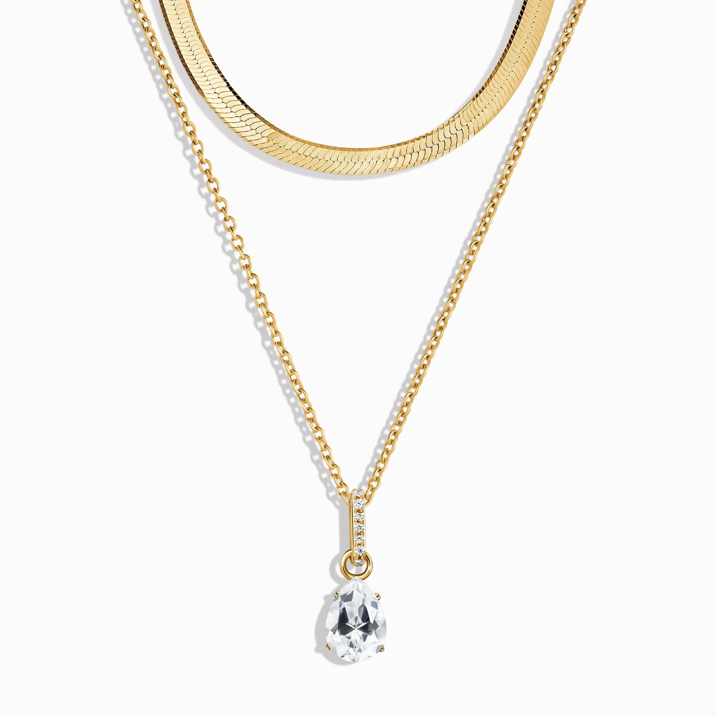 White Topaz Birthstone Sway Necklace & Herringbone Chain