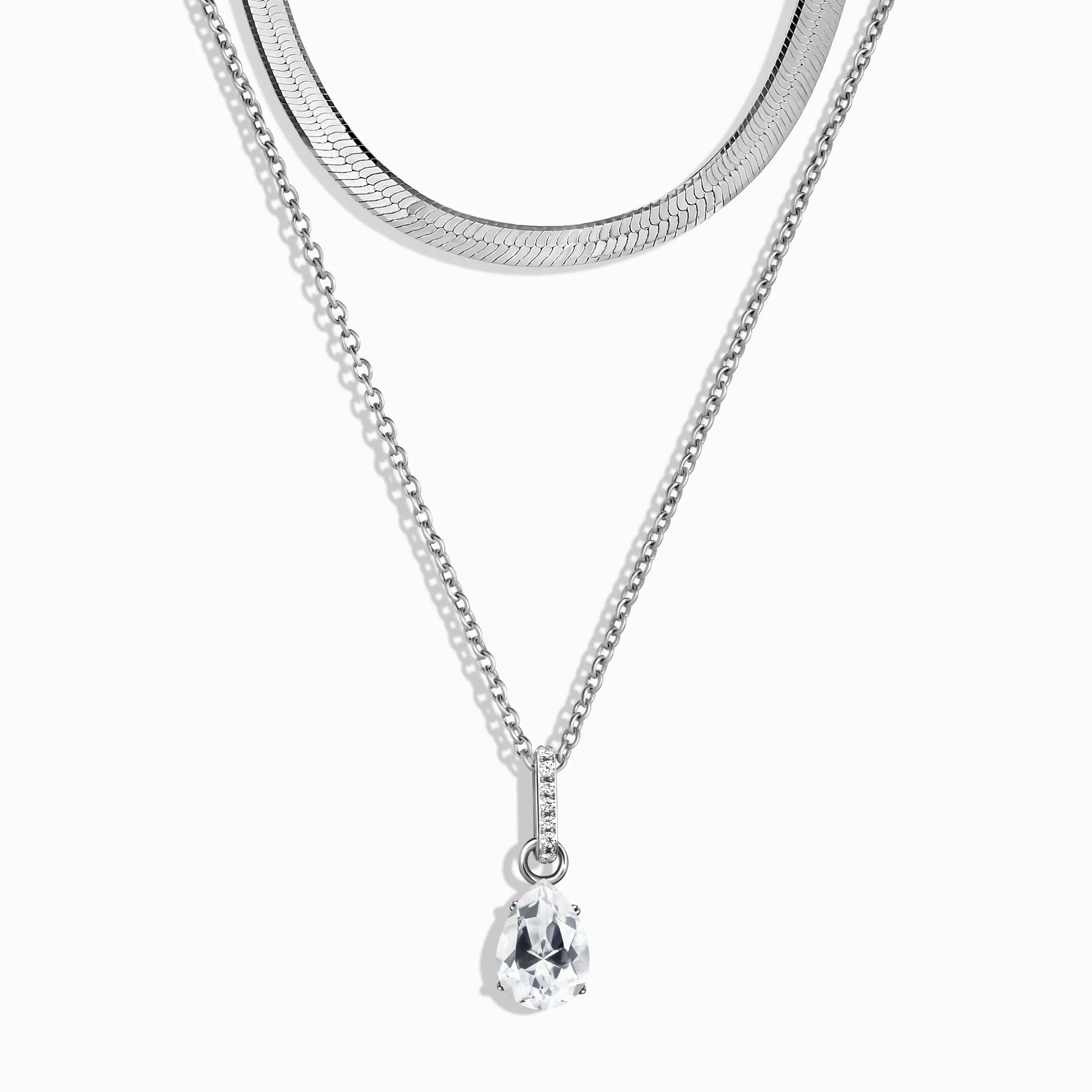 White Topaz Birthstone Sway Necklace & Herringbone Chain