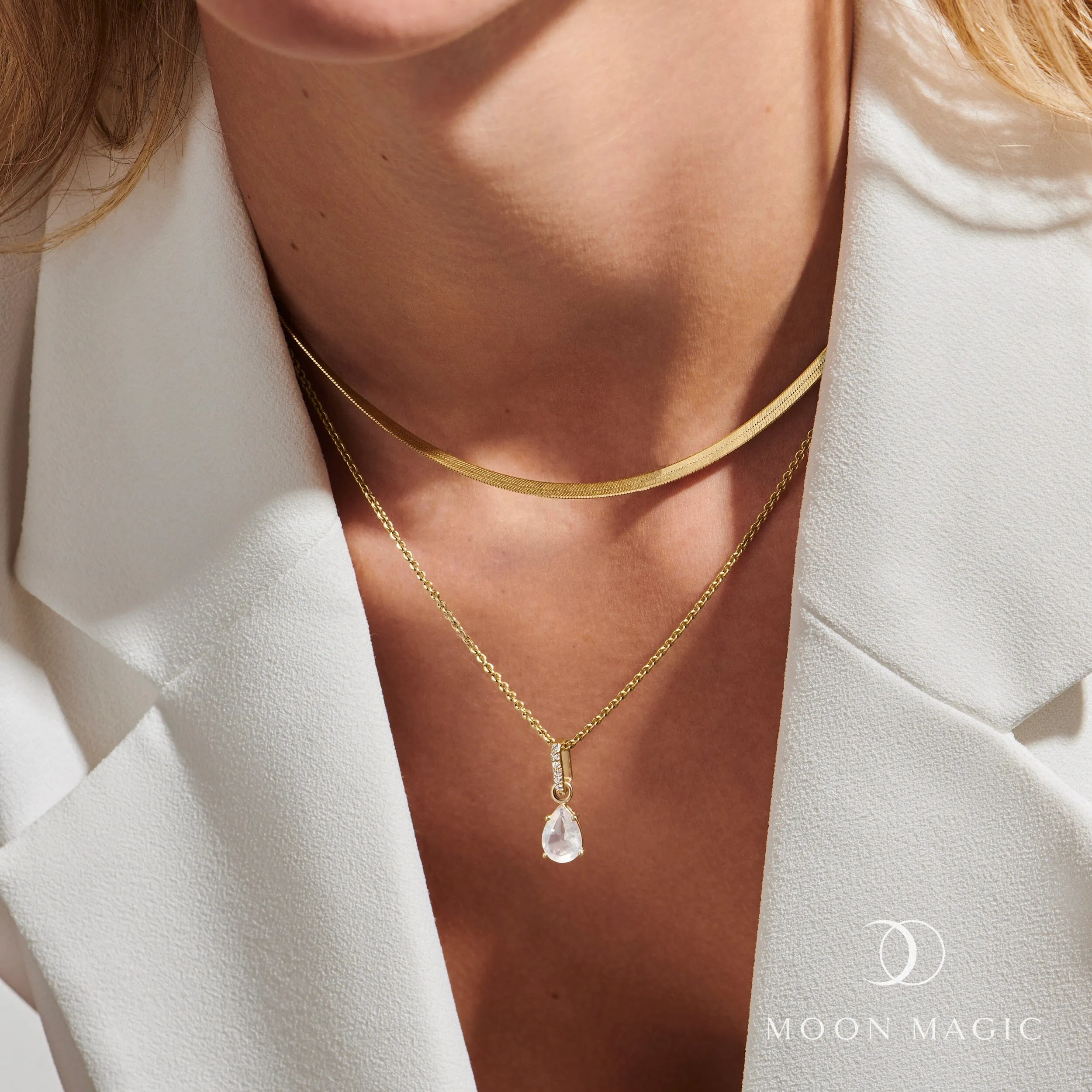 White Topaz Birthstone Sway Necklace & Herringbone Chain