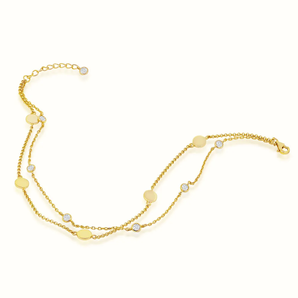 Women's Vermeil Diamond Bezel Double Layered Anklet