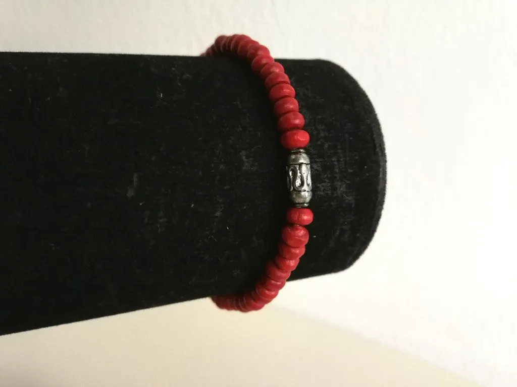 Wooden Beaded Bracelet  (Red)