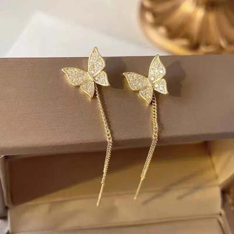 Zircon Butterfly Delicate Simple Golden Personalized Inlaid Earring