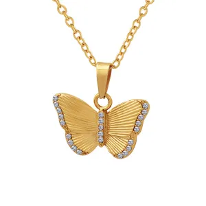 Zircon Butterfly Pendant Necklace 鋯石蝴蝶吊墜項鍊 KJPE17050