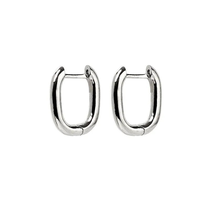 Zircon Studded Double Rectangular Geometric Dangle Hoop Earrings