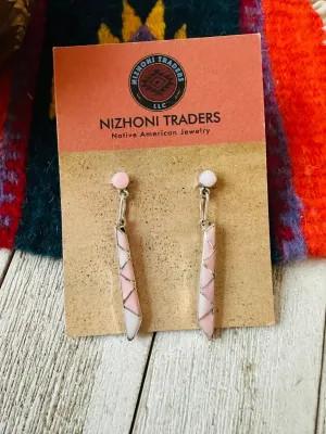 Zuni Mother of Pearl & Sterling Silver Inlay Dangle Earrings